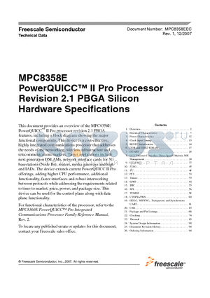 MPC8358TZQADDDA datasheet - PowerQUICC II Pro Processor Revision 2.1 PBGA Silicon Hardware Specifications