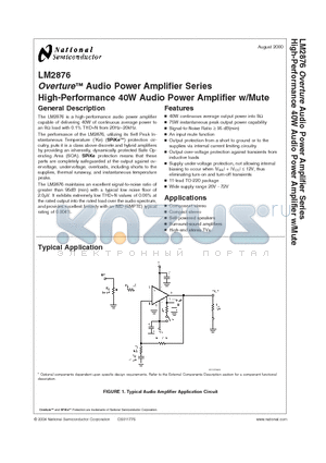 LM2876_00 datasheet - Overture Audio Power Amplifier Series High-Performance 40W Audio Power Amplifier w/Mute