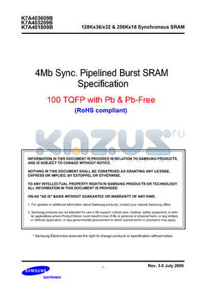 K7A403209B datasheet - 128Kx36/x32 & 256Kx18 Synchronous SRAM