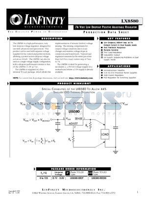 LX8580-00CP datasheet - 7A VERY LOW DROPOUT POSITIVE ADJUSTABLE REGULATOR