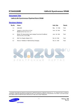 K7A403200M-10 datasheet - 128Kx32-Bit Synchronous Pipelined Burst SRAM