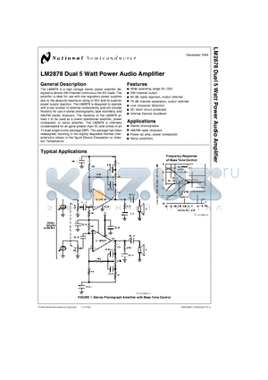 LM2878 datasheet - LM2878 Dual 5 Watt Power Audio Amplifier