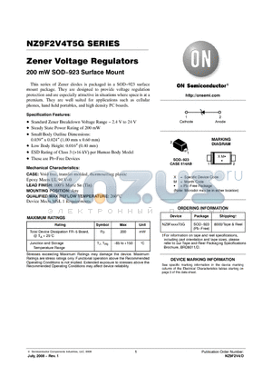 NZ9F11VT5G datasheet - Zener Voltage Regulators 200 mW SOD−923 Surface Mount