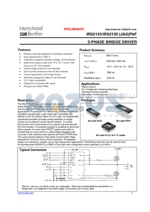 IRS2133PBF datasheet - 3-PHASE BRIDGE DRIVER