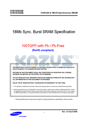 K7B163635B datasheet - 512Kx36 & 1Mx18 Synchronous SRAM