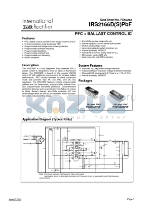 IRS2166DSTRPBF datasheet - PFC  BALLAST CONTROL IC