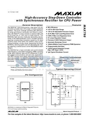 MAX798 datasheet - High-Accuracy Step-Down Controller with Synchronous Rectifier for CPU Power