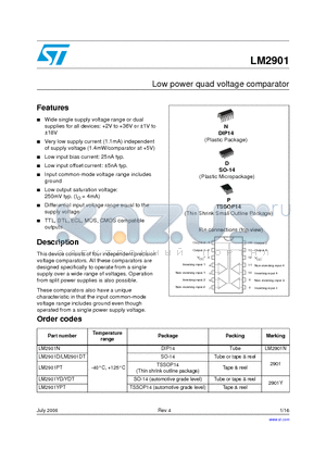 LM2901D/LM2901DT datasheet - Low power quad voltage comparator