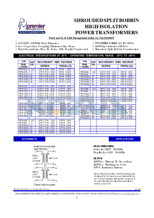 PVD-202 datasheet - SHROUDED SPLIT BOBBIN HIGH ISOLATION POWER TRANSFORMERS