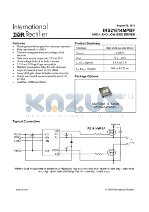 IRS21814MPBF datasheet - HIGH- AND LOW-SIDE DRIVER