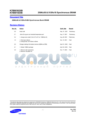 K7B803625B datasheet - 256Kx36 & 512Kx18-Bit Synchronous Burst SRAM