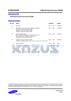 K7B403625M datasheet - 128Kx36-Bit Synchronous Burst SRAM