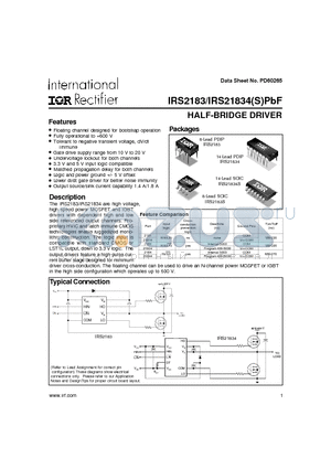 IRS21834SPBF datasheet - HALF-BRIDGE DRIVER