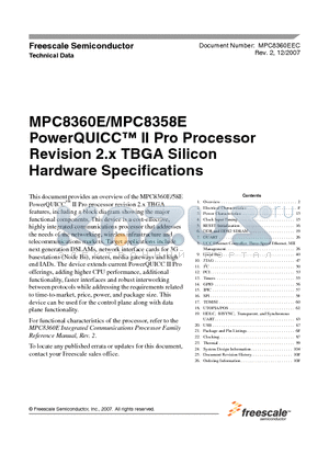 MPC8360TVVAGDHA datasheet - PowerQUICC II Pro Processor Revision 2.x TBGA Silicon Hardware Specifications