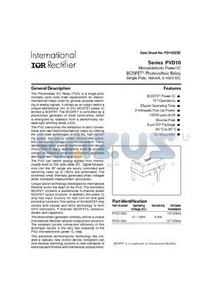 PVD1054 datasheet - Microelectronic Power IC BOSFET Photovoltaic Relay Single-Pole, 160mA, 0-100V DC