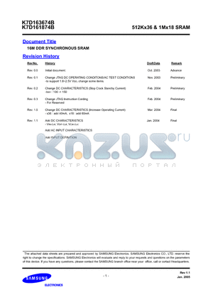 K7D161874B-HC37 datasheet - 512Kx36 & 1Mx18 SRAM