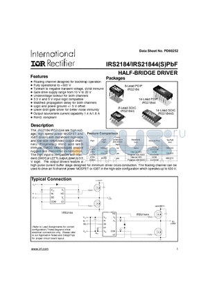 IRS21844PBF datasheet - HALF-BRIDGE DRIVER