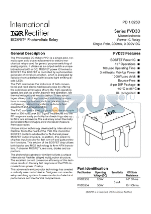 PVD33 datasheet - Photovoltaic Relay Microelectronic Power IC Relay Single-Pole, 220mA, 0-300V DC