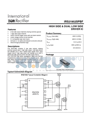 IRS21952SPBF datasheet - HIGH SIDE & DUAL LOW SIDE DRIVER IC