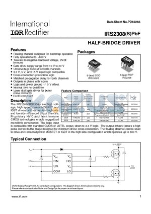 IRS2308SPBF datasheet - HALF-BRIDGE DRIVER
