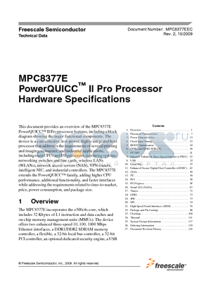 MPC8377EVRAJDA datasheet - PowerQUICC II Pro Processor Hardware Specifications