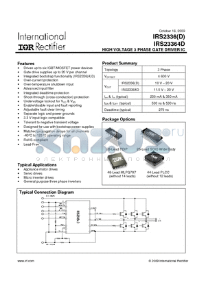 IRS23364DPBF datasheet - HIGH VOLTAGE 3 PHASE GATE DRIVER IC