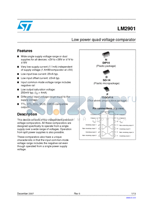 LM2901PT datasheet - Low power quad voltage comparator