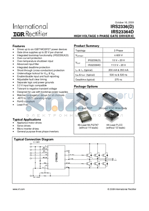 IRS2336DSPBF datasheet - HIGH VOLTAGE 3 PHASE GATE DRIVER IC
