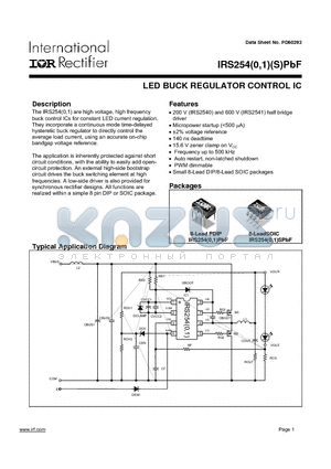 IRS2540PBF datasheet - LED BUCK REGULATOR CONTROL IC