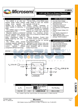 LX8820-33CLM datasheet - 3.3V/1.0A Ultra Low Dropout Regulator