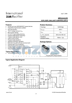 IRS2552D datasheet - CCFL/EEFL BALLAST CONTROLLER IC