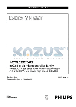 P87CL52X2BDH datasheet - 80C51 8-bit microcontroller family