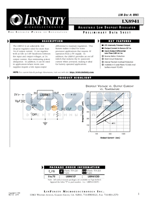 LX8941 datasheet - ADJUSTABLE LOW DROPOUT REGULATOR