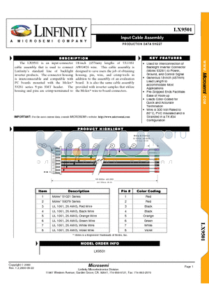 LX9501 datasheet - Input Cable Assembly