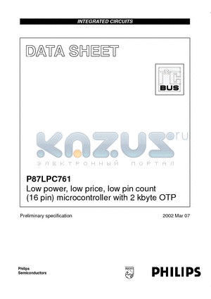 P87LPC761BDH datasheet - Low power, low price, low pin count (16 pin) microcontroller with 2 kbyte OTP