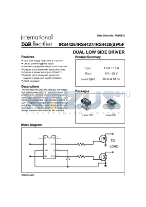 IRS4427PBF datasheet - DUAL LOW SIDE DRIVER