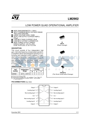 LM2902 datasheet - LOW POWER QUAD OPERATIONAL AMPLIFIER