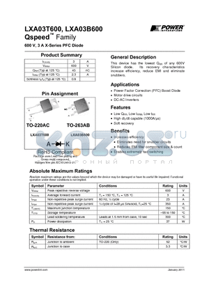 LXA03B600 datasheet - 600 V, 3 A X-Series PFC Diode