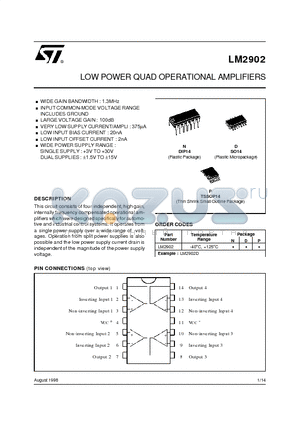 LM2902D datasheet - LOW POWER QUAD OPERATIONAL AMPLIFIERS
