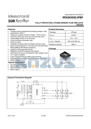 IRS26302DJPBF datasheet - FULLY PROTECTED 3-PHASE BRIDGE PLUS ONE GATE DRIVER