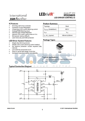 IRS2980S datasheet - LED DRIVER CONTROL IC