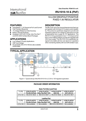 IRU1010-18CD datasheet - 1A LOW DROPOUT POSITIVE FIXED 1.8V REGULATOR