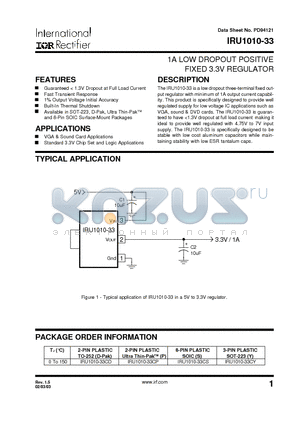 IRU1010-33 datasheet - 1A LOW DROPOUT POSITIVE FIXED 3.3V REGULATOR