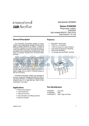 PVI5033R datasheet - Photovoltaic Isolator