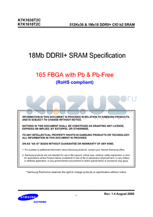 K7K1636T2C datasheet - 512Kx36 & 1Mx18 DDRII CIO b2 SRAM