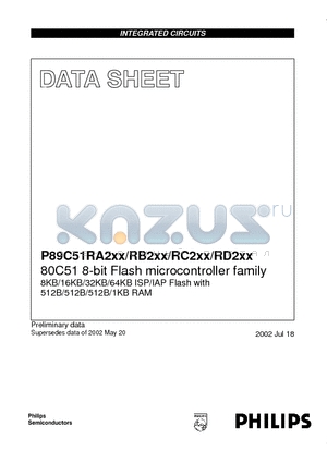 P89C51RB2BA/01 datasheet - 80C51 8-bit Flash microcontroller family