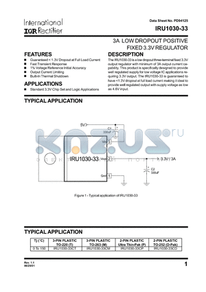 IRU1030-33CM datasheet - 3A LOW DROPOUT POSITIVE FIXED 3.3V REGULATOR