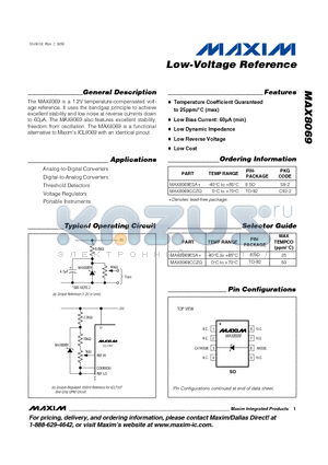 MAX8069 datasheet - Low-Voltage Reference