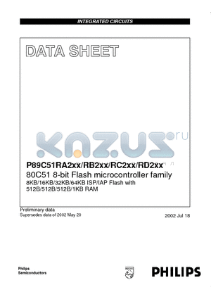 P89C51RB2BBD/01 datasheet - 80C51 8-bit Flash microcontroller family