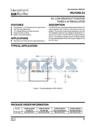 IRU1050-33 datasheet - 5A LOW DROPOUT POSITIVE FIXED 3.3V REGULATOR